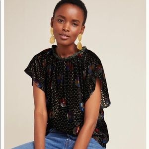 Anthropologie Kelton floral velvet blouse. So pretty. Has iradescent shimmer